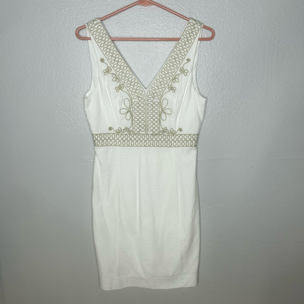 Lilly Pulitzer Aveline White Sleeveless Dress with Gold Embroidered Trim - Picture 3 of 9